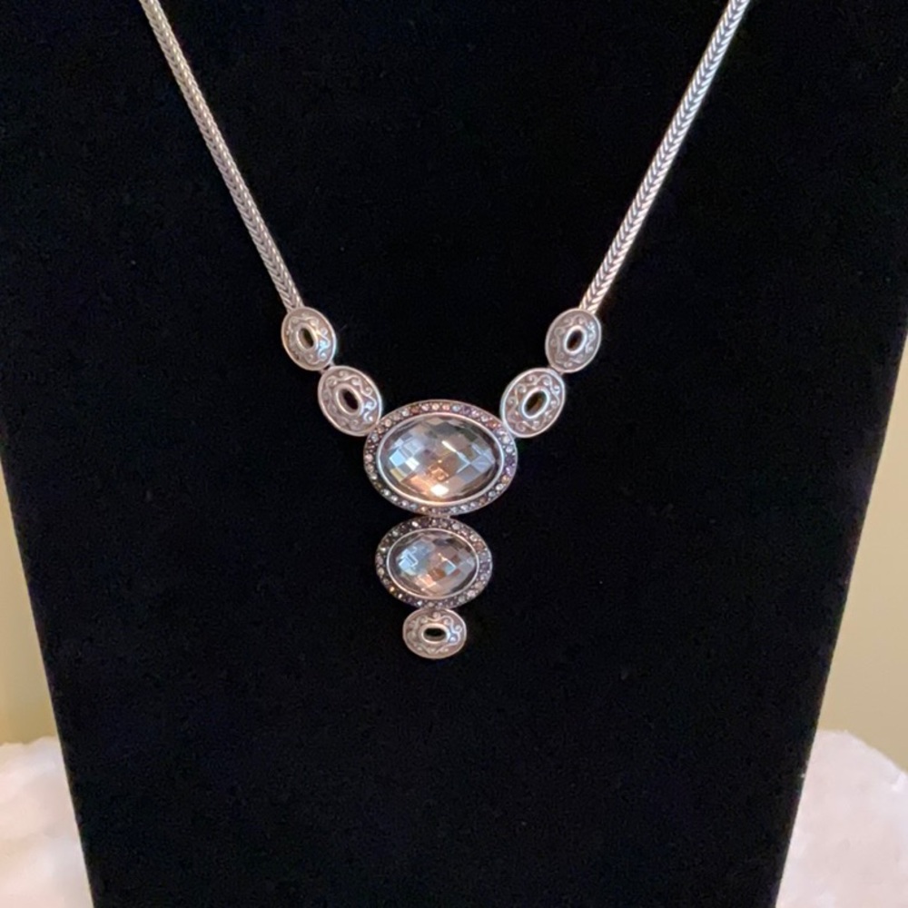 Silver Brighton Statement Necklace with Hematite Colored Stones